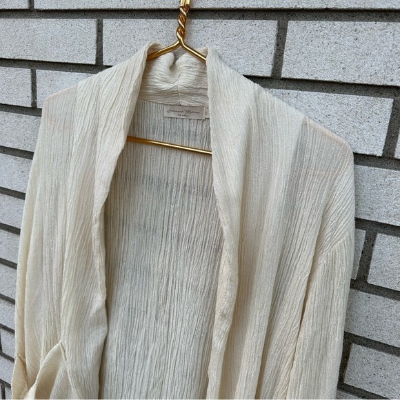 Savannah Morrow Silk Bamboo Cream Crinkle Fabric Blazer Cardigan Top - Picture 2 of 10
